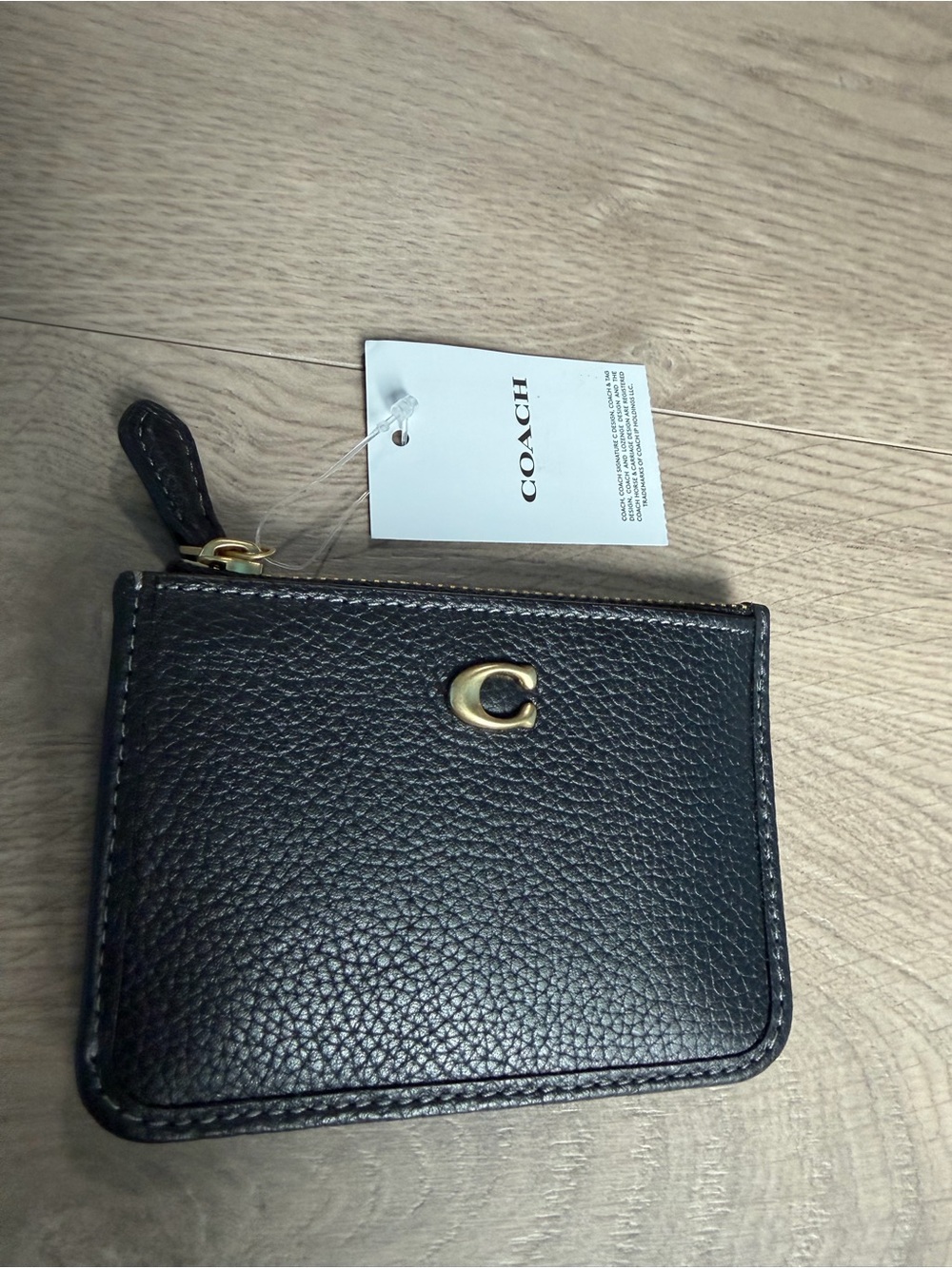 Coach Black Pebbled Leather Card Holder with Gold 'C' Hardware